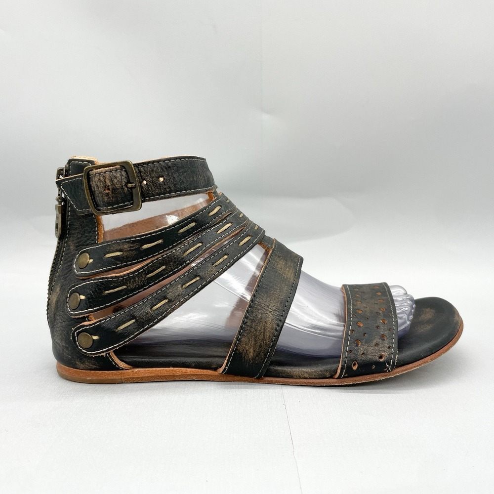 Bed Stu Black Distressed Strappy Gladiator Sandals